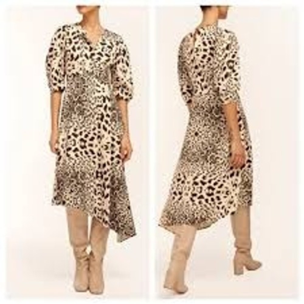 NWT Equipment Femme Taliana Leopard Asymmetrical Midi Dress Size 10 $495